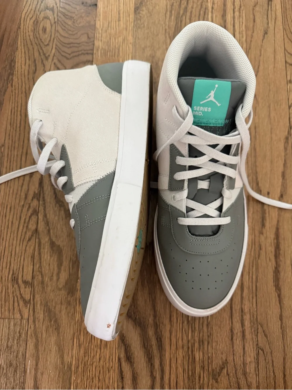 Jordan Mid Sneakers in Gray, White & Teal